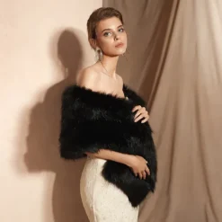 Beige Bridal Shawls Winter Faux Fur Wraps Fall Wedding Party Evening Women's Wrap With Pure Color For Wedding Formal dress to impress
