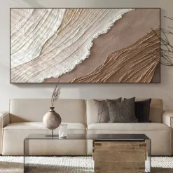 Beige Brown 3D Painting handmade Brown wabi sabi artwork oil painting hand painted Textured Oil Painting Beige Oil Painting brown Abstract Canvas Art Modern Horizontal decor art