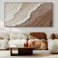 Beige Brown 3D Painting handmade Brown wabi sabi artwork oil painting hand painted Textured Oil Painting Beige Oil Painting brown Abstract Canvas Art Modern Horizontal decor art