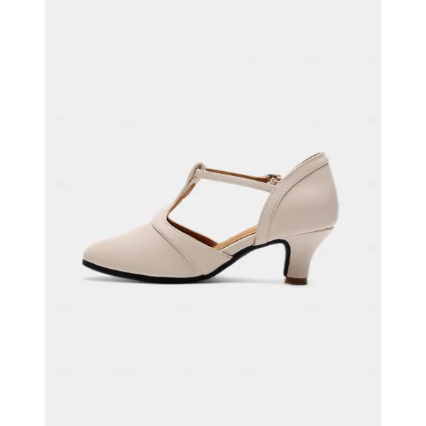 Beige T-Strap Dance Shoes - Elegant Latin & Ballroom Performance Heels for Women