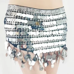 Belly Dance Belt Gold Coin Pure Color Splicing Women's Performance Training High Polyester Sequined