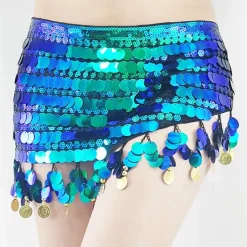 Belly Dance Belt Gold Coin Pure Color Splicing Women's Performance Training High Polyester Sequined