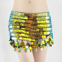 Belly Dance Belt Gold Coin Pure Color Splicing Women's Performance Training High Polyester Sequined