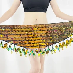 Belly Dance Belt Gold Coin Pure Color Splicing Women's Performance Training High Polyester Sequined