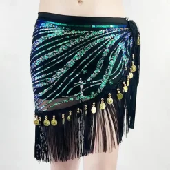 Belly Dance Belt Tassel Splicing Paillette Women's Performance Training High Polyester Tulle