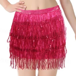 Belly Dance Costume, Skirt, Short Skirt, Carnival Sequins, Tassel, Waist Chain, Dance With Elongated Version, Oversized And Sexy