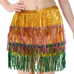 Belly Dance Costume, Skirt, Short Skirt, Carnival Sequins, Tassel, Waist Chain, Dance With Elongated Version, Oversized And Sexy