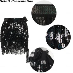 Belly Dance Costume, Skirt, Short Skirt, Carnival Sequins, Tassel, Waist Chain, Dance With Elongated Version, Oversized And Sexy