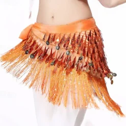 Belly Dance Hip Scarf with Tassels Sequins, Triangle Coins Wrap Skirt Music Festival Clothing