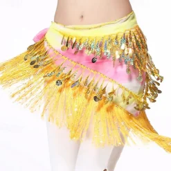 Belly Dance Hip Scarf with Tassels Sequins, Triangle Coins Wrap Skirt Music Festival Clothing