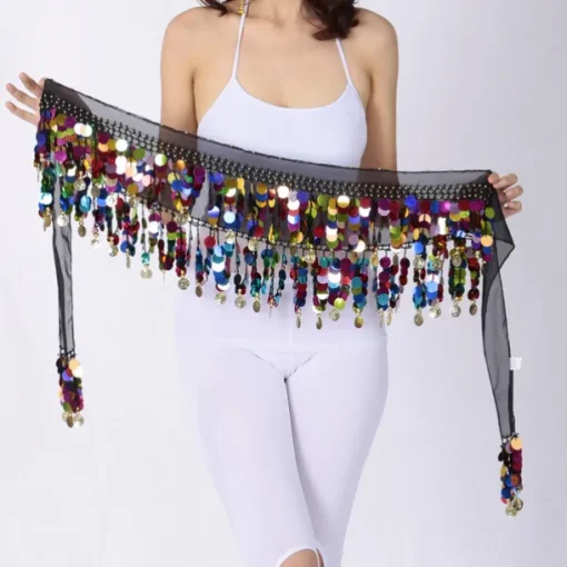 Belly Dance Hip Scarves Women's Performance Chiffon Paillette Hip Scarf