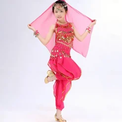 Belly Dance Kids' Dancewear Top Side Draping Ruching Splicing Girls' Performance Training Short Sleeve Natural Polyester Sequined