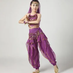 Belly Dance Kids' Dancewear Top Side Draping Ruching Splicing Girls' Performance Training Short Sleeve Natural Polyester Sequined