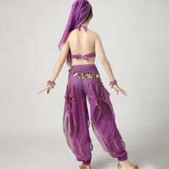 Belly Dance Kids' Dancewear Top Side Draping Ruching Splicing Girls' Performance Training Short Sleeve Natural Polyester Sequined