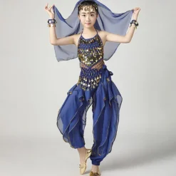 Belly Dance Kids' Dancewear Top Side Draping Ruching Splicing Girls' Performance Training Short Sleeve Natural Polyester Sequined
