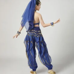 Belly Dance Kids' Dancewear Top Side Draping Ruching Splicing Girls' Performance Training Short Sleeve Natural Polyester Sequined