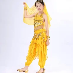 Belly Dance Kids' Dancewear Top Side Draping Ruching Splicing Girls' Performance Training Short Sleeve Natural Polyester Sequined