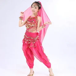 Belly Dance Kids' Dancewear Top Side Draping Ruching Splicing Girls' Performance Training Short Sleeve Natural Polyester Sequined