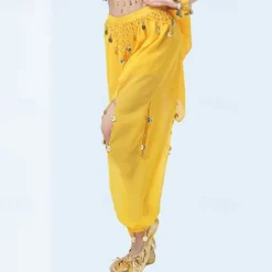 Belly Dance Pants Gold Coin Ruching Hollow-out Women's Performance Training High Polyester