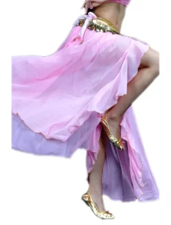Belly Dance Skirt Split Front Women's Training Performance Dropped Chiffon (WITHOUT Hip Scarf)