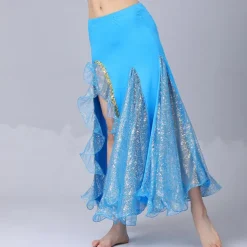 Belly Dance Skirts Pure Color Splicing Tulle Women's Performance Training High Cotton Blend