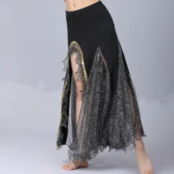 Belly Dance Skirts Pure Color Splicing Tulle Women's Performance Training High Cotton Blend