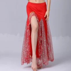 Belly Dance Skirts Pure Color Splicing Tulle Women's Performance Training High Cotton Blend