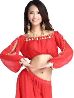 Belly Dance Top Coin Women's Training Long Sleeve 60cm Chiffon / Performance