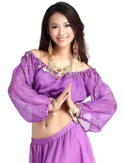 Belly Dance Top Coin Women's Training Long Sleeve 60cm Chiffon / Performance