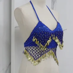 Belly Dance Vest Copper Coin Pure Color Splicing Women's Performance Training Sleeveless High Polyester