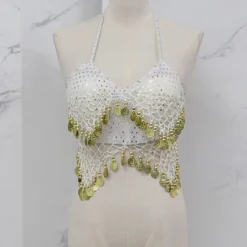 Belly Dance Vest Copper Coin Pure Color Splicing Women's Performance Training Sleeveless High Polyester