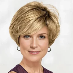 Bennett WhisperLite Wig Sophisticated Short Bob Wig with Feathery Layers and Lash-Skimming Bangs / Multi-tonal Shades of Blonde Silver Brown and Red