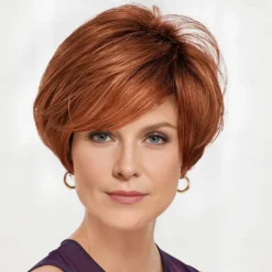 Bennett WhisperLite Wig Sophisticated Short Bob Wig with Feathery Layers and Lash-Skimming Bangs / Multi-tonal Shades of Blonde Silver Brown and Red