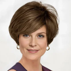 Bennett WhisperLite Wig Sophisticated Short Bob Wig with Feathery Layers and Lash-Skimming Bangs / Multi-tonal Shades of Blonde Silver Brown and Red