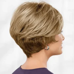 Bennett WhisperLite Wig Sophisticated Short Bob Wig with Feathery Layers and Lash-Skimming Bangs / Multi-tonal Shades of Blonde Silver Brown and Red