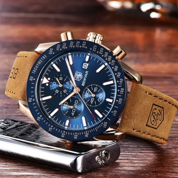 BENYAR Mens Quartz Watches Chronograph Analog Quartz Movement Stylish Sports Designer Wrist Watch 30M Waterproof Elegant Gift Watch for Men