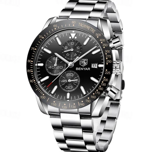 BENYAR Mens Quartz Watches Chronograph Analog Quartz Movement Stylish Sports Designer Wrist Watch 30M Waterproof Elegant Gift Watch for Men