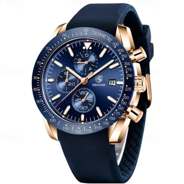 BENYAR Mens Quartz Watches Chronograph Analog Quartz Movement Stylish Sports Designer Wrist Watch 30M Waterproof Elegant Gift Watch for Men