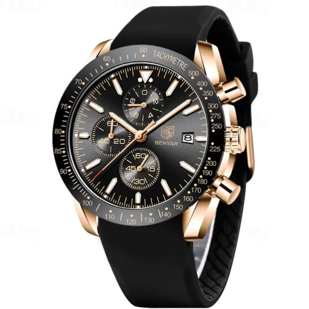 BENYAR Mens Quartz Watches Chronograph Analog Quartz Movement Stylish Sports Designer Wrist Watch 30M Waterproof Elegant Gift Watch for Men