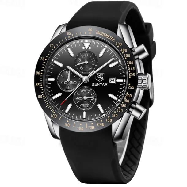 BENYAR Mens Quartz Watches Chronograph Analog Quartz Movement Stylish Sports Designer Wrist Watch 30M Waterproof Elegant Gift Watch for Men