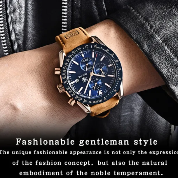 BENYAR Mens Quartz Watches Chronograph Analog Quartz Movement Stylish Sports Designer Wrist Watch 30M Waterproof Elegant Gift Watch for Men
