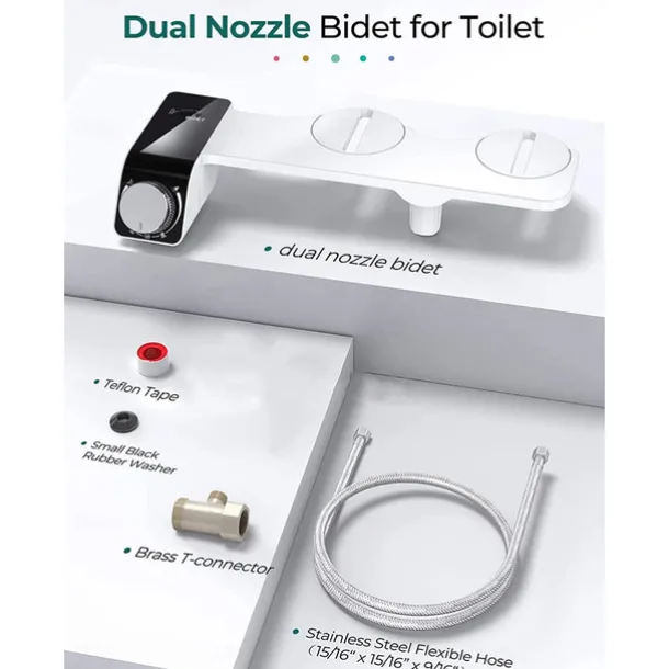 Bidet Attachment for Toilet - Self Cleaning Dual Nozzle, Non-Electric Bidet, Warm Fresh Water Bidet Sprayer With Pressure Controls