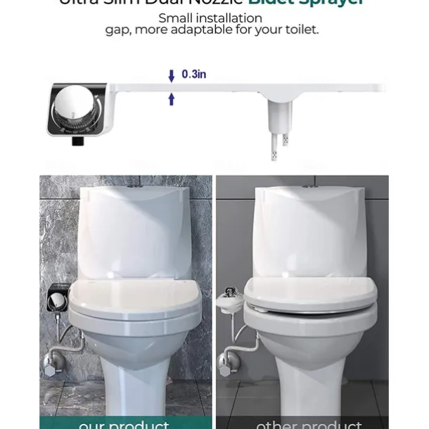 Bidet Attachment for Toilet - Self Cleaning Dual Nozzle, Non-Electric Bidet, Warm Fresh Water Bidet Sprayer With Pressure Controls