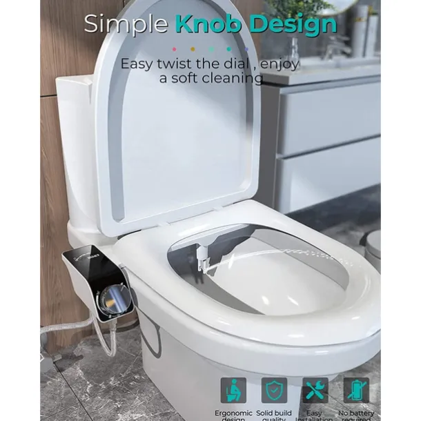 Bidet Attachment for Toilet - Self Cleaning Dual Nozzle, Non-Electric Bidet, Warm Fresh Water Bidet Sprayer With Pressure Controls