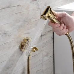 Bidet Faucet Handheld Bidet Sprayer, Antique Golden Luxury Diaper Water Shattaf Toilet Spray Set, Bathroom Baby Cloth Diaper Cleaning Sprayer Middle East