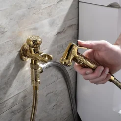 Bidet Faucet Handheld Bidet Sprayer, Antique Golden Luxury Diaper Water Shattaf Toilet Spray Set, Bathroom Baby Cloth Diaper Cleaning Sprayer Middle East
