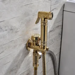 Bidet Faucet Handheld Bidet Sprayer, Antique Golden Luxury Diaper Water Shattaf Toilet Spray Set, Bathroom Baby Cloth Diaper Cleaning Sprayer Middle East
