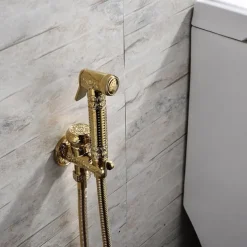 Bidet Faucet Handheld Bidet Sprayer, Antique Golden Luxury Diaper Water Shattaf Toilet Spray Set, Bathroom Baby Cloth Diaper Cleaning Sprayer Middle East