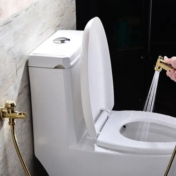 Bidet Faucet Handheld Bidet Sprayer, Antique Golden Luxury Diaper Water Shattaf Toilet Spray Set, Bathroom Baby Cloth Diaper Cleaning Sprayer Middle East