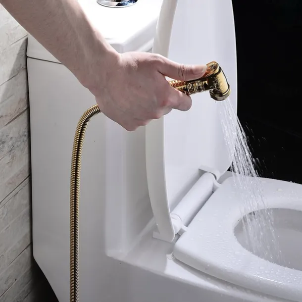 Bidet Faucet Handheld Bidet Sprayer, Antique Golden Luxury Diaper Water Shattaf Toilet Spray Set, Bathroom Baby Cloth Diaper Cleaning Sprayer Middle East